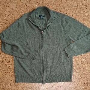 Hammacher Schlemmer Women's Green Washable Cashmere Zip Front Sweater Size L